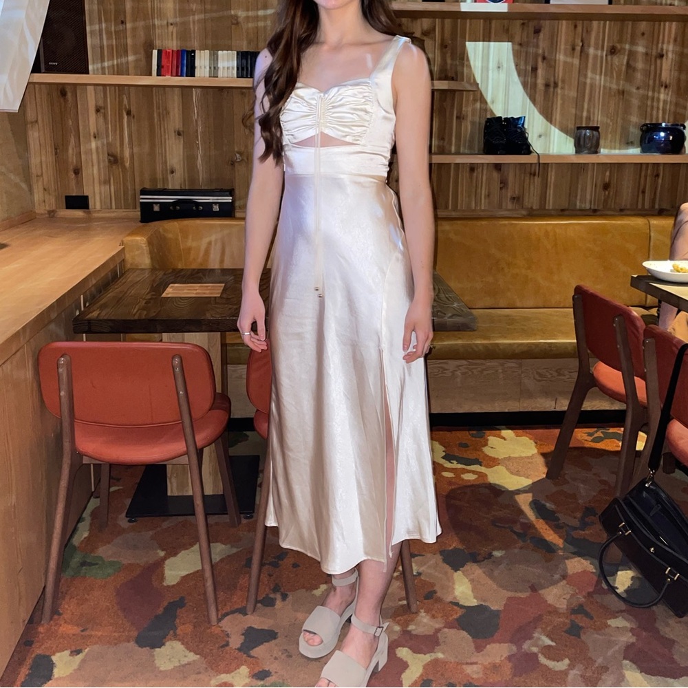 Hello Molly Cream Satin Midi/Maxi Dress
